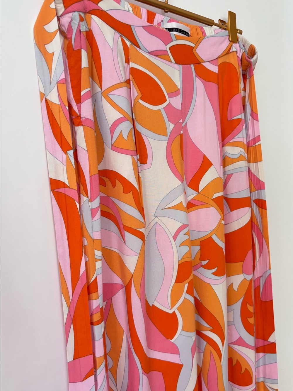 JL| Wide Leg Tie-Waist Lightweight Pants in Orange & Pink Retro 70s Print Sz M - Picture 4 of 8
